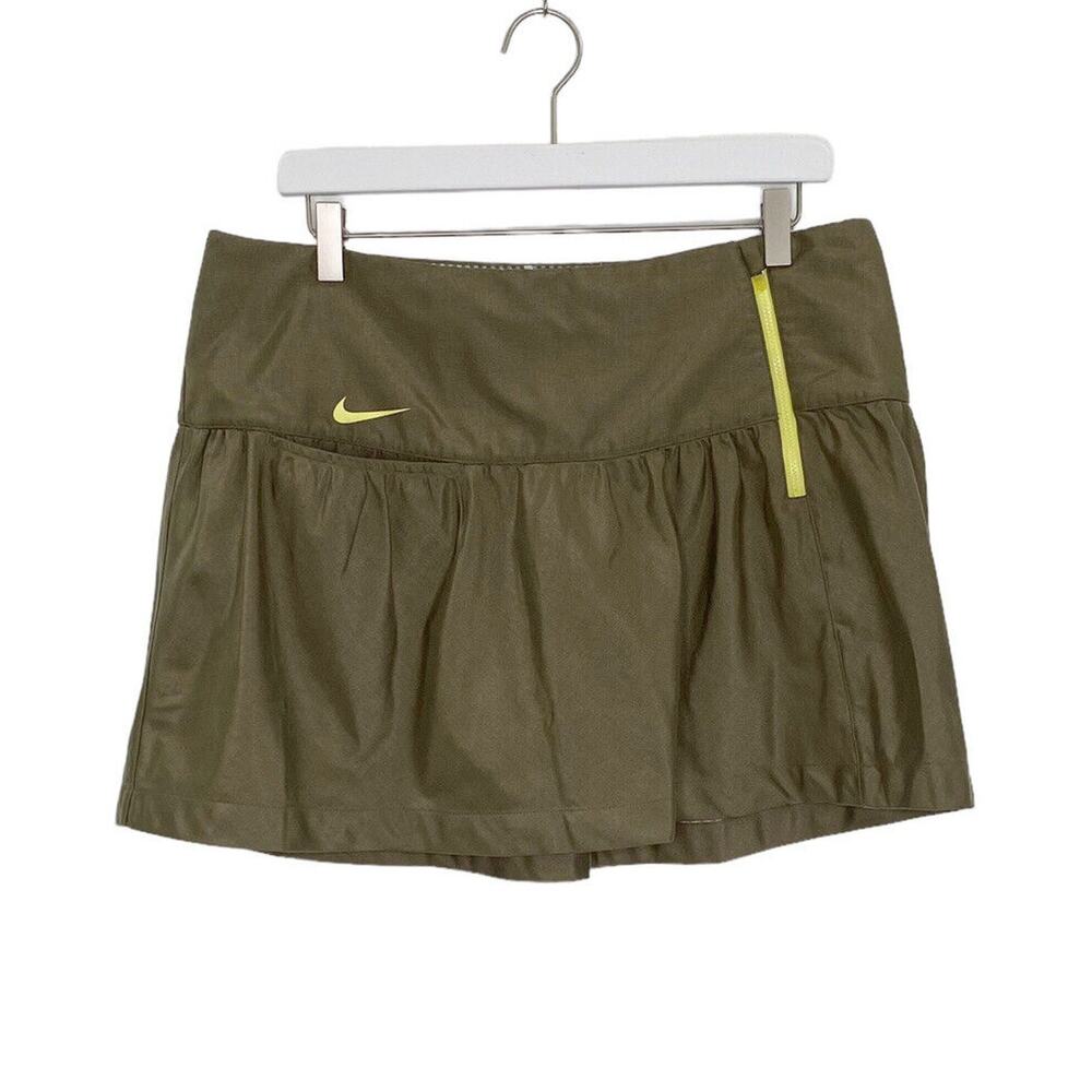 Nike Golf Skirt Size 10 Olive‎ Dri Fit Sport Front Pocket Side Zip Short A-Line